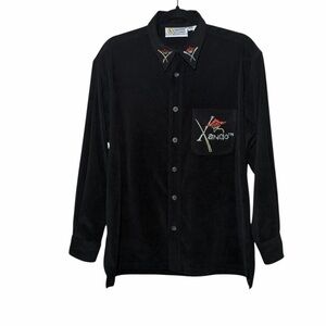Christine Alexander•Xango Swarovski Crystals Velvet Button Down Shirt